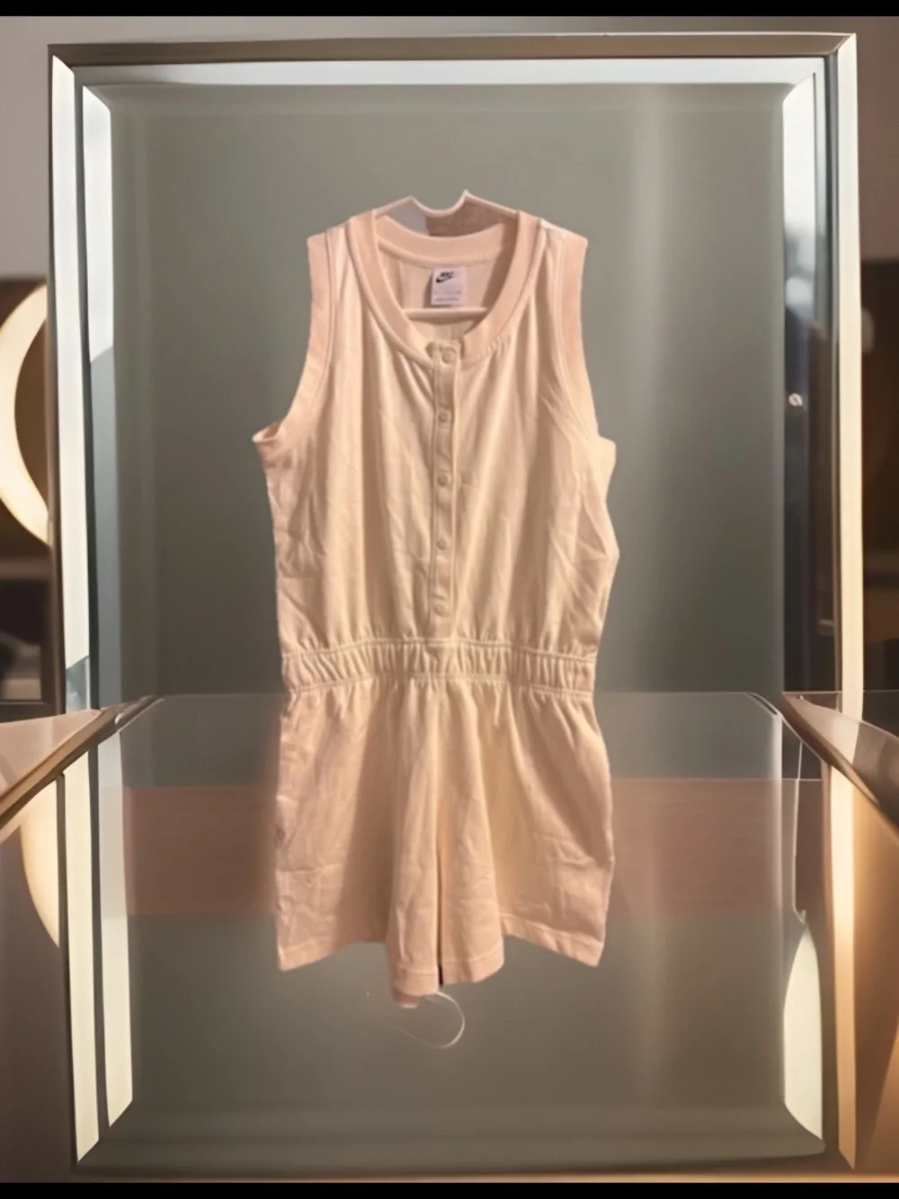Nike Romper/Jumper/1pc Scoop Neck Snap Buttons Cream/Khaki Pocket Elastic NWT
